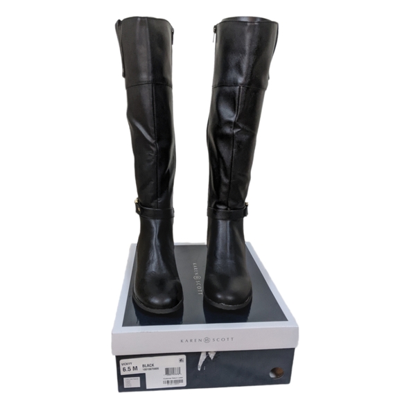 Karen Scott Vickyy Black Vegan Knee-High Block Heel Riding Boots Size 6.5 - Picture 2 of 10